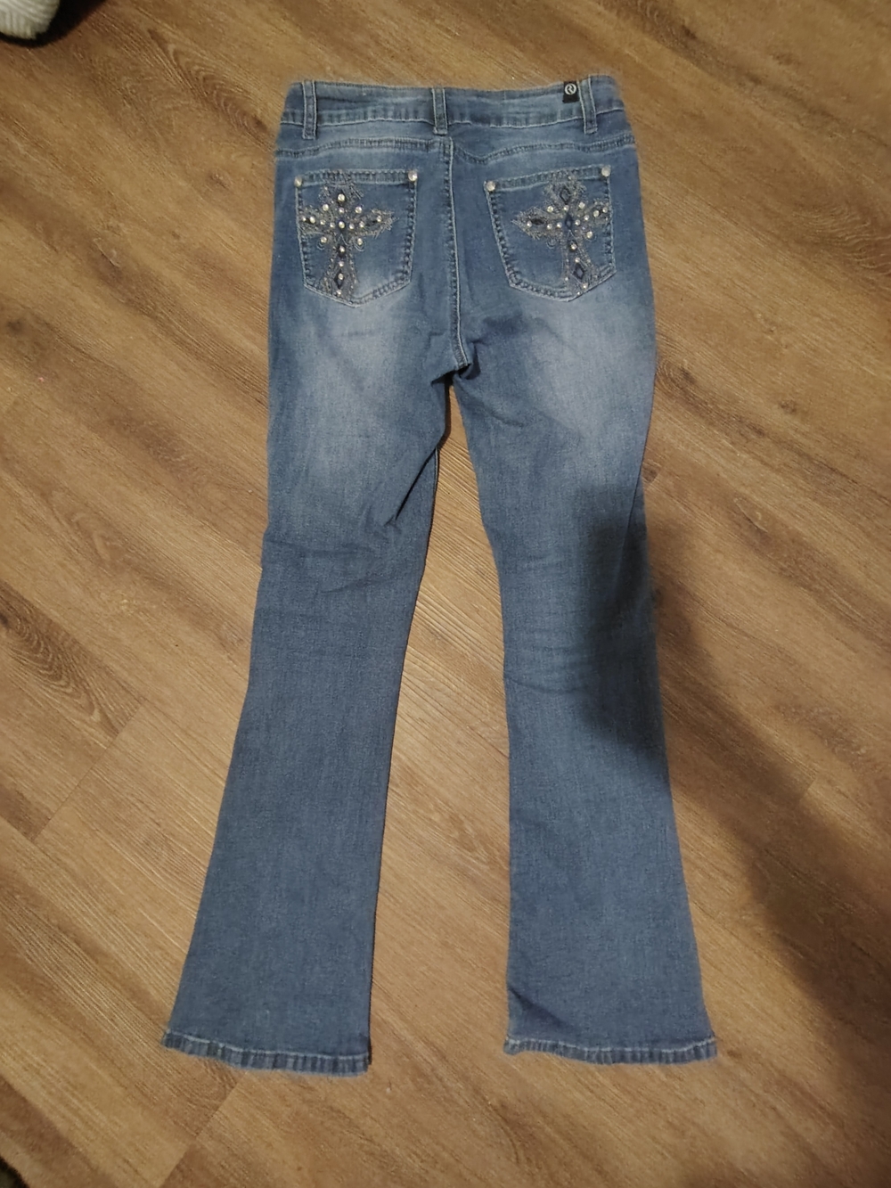 & Other Stories Medium Blue Flared Jeans with Embellished Back Pockets